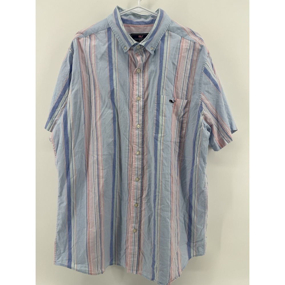 Vineyard Vines Classic Fit Mens Short Sleeve Button Shirt Size L Tall Striped